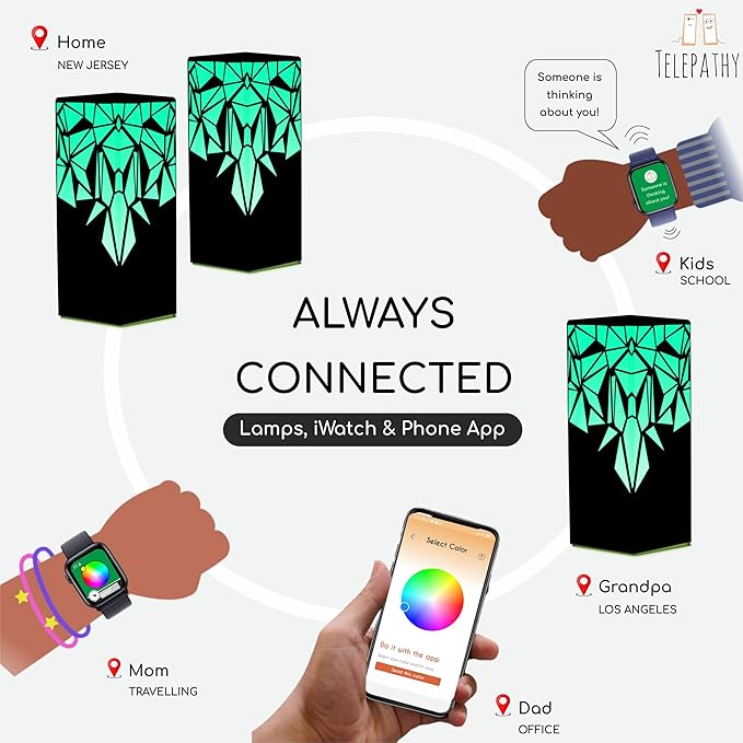 Telepathy® Long Distance Friendship Lamp® - Raining Diamonds Design | Wi-fi Touch Lamp LED Lights for family members who stays apart | Friendship Day Gifts(Set of 4)