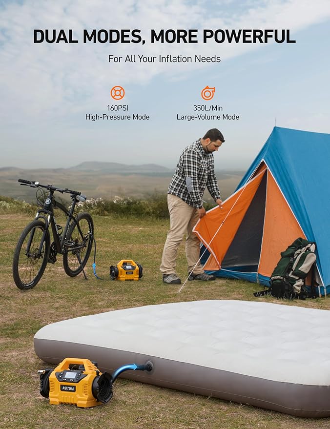 AstroAI Cordless Tire Inflator Portable Air Compressor for Car 160PSI with HD Screen, 3 Power Sources & Dual Powerful Motors, Heavy Duty Air Pump Inflation/Deflation father day gifts