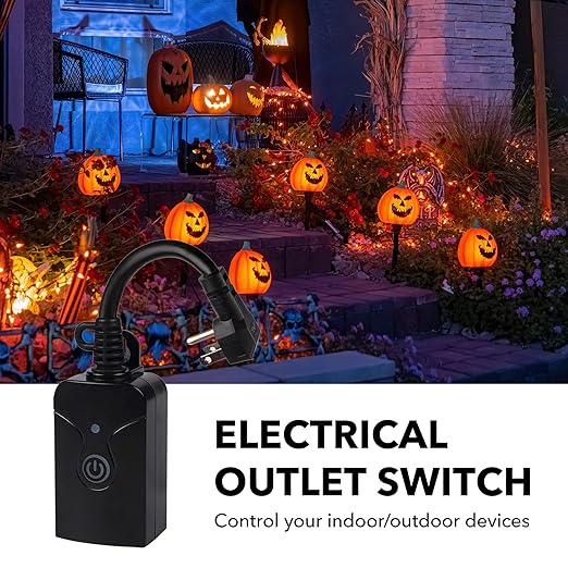 HBN Outdoor Indoor Wireless Remote Control 3-Prong Outlet Weatherproof Heavy Duty 15 A Compact 1 Remote 3 Outlets with Remote 6-inch Cord 100ft Range ETL Listed (Battery Included)