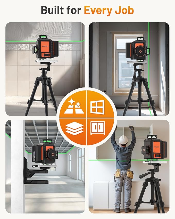 16-Line Laser Level 360° Self-Leveling Pro, 4x360° 4D Bright Green Cross Line Professional for Construction, Vertical & Horizontal, Accuracy ±1/16" at 23 ft, Remote Controller, 5200mAh Battery