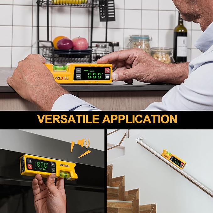 PREXISO Digital Level & Digital Protractor, 7 inch Angle Finder 0-90° & 0-180° Range, Electronic Bubble Inclinometer with Magnetic V-Groove & Audio Indicator for Woodwork, Saw & Home Drainage Leveling
