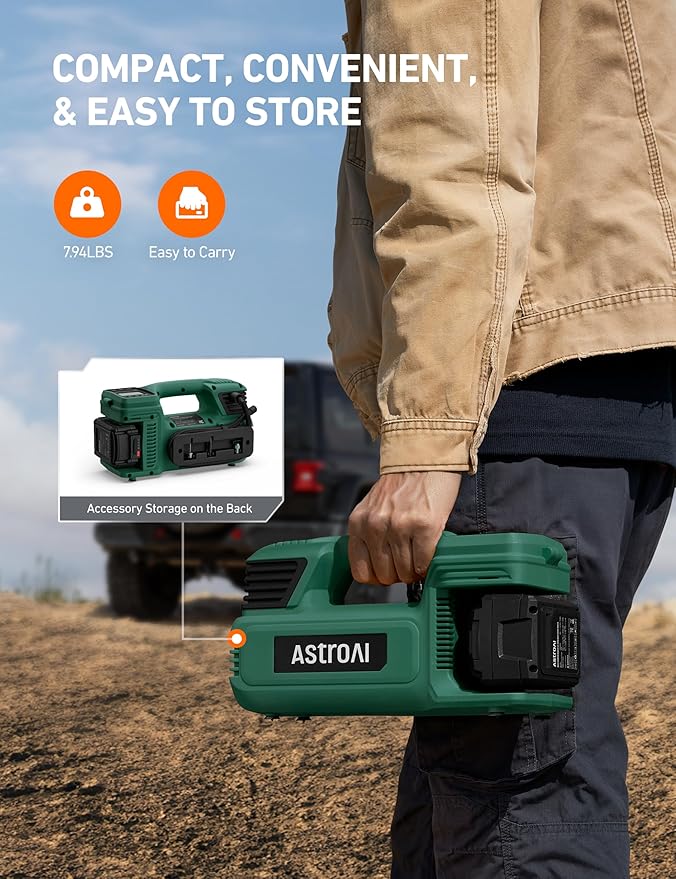 AstroAI TC4 Portable Air Compressor Tire Inflator, 470W 18 V Cordless Air Pump for Truck Tires with 4000mAh Battery, 150PSI Heavy Duty Air Compressor with Digital Display for Car, RVs, SUV Green