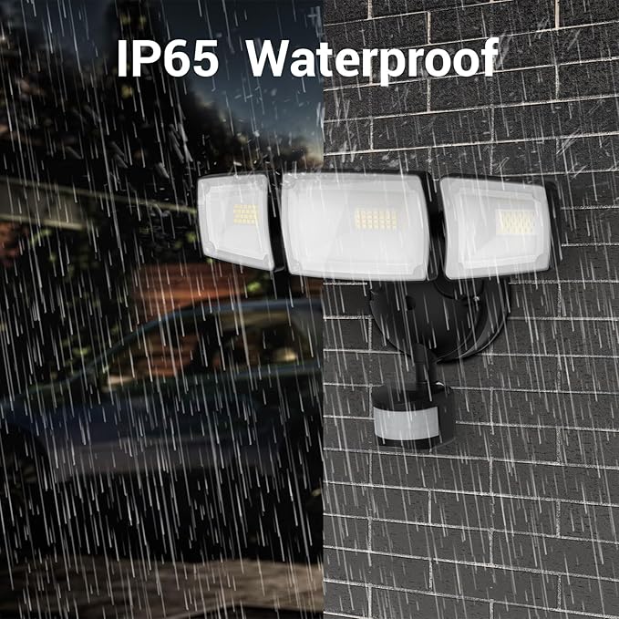 USTELLAR 55W LED Security Lights Motion Sensor Light with Remote Control, Outdoor LED Flood Lights Dusk to Dawn 5500LM 5000K, IP65 Waterproof, Exterior Floodlight for Garage, Yard, Eave - 2 Pack BLACK