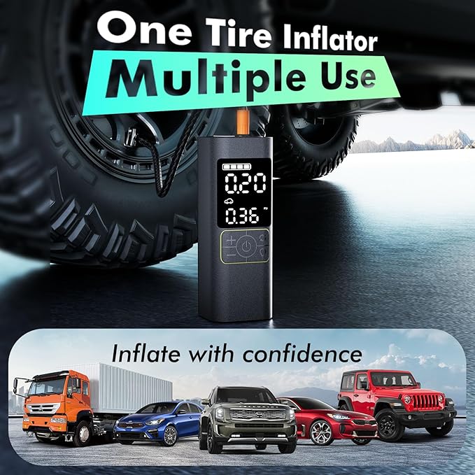 Tire Inflator Portable Air Compressor, Upgraded 2.0 Dual-Cylinder, 150PSI & 1-Min Fast Inflation, Auto Shutoff, LED Dual Displays, Cordless Pump for Cars, Trucks, Motorcycles, Bicycles, and More