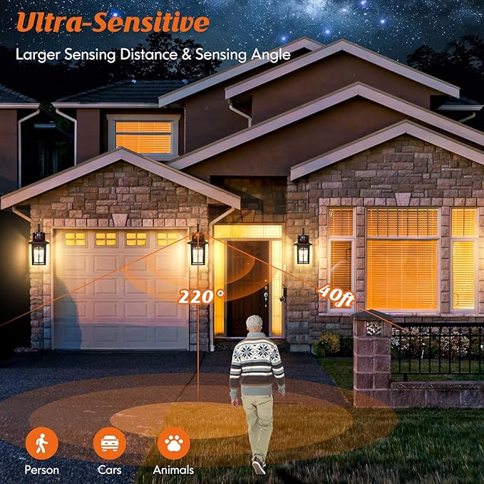 Bronze Porch Light 2-Pack, Motion Sensor Outdoor Lights, Aluminum Waterproof Outdoor Modern Wall Sconces, ETL Listed Dusk to Dawn Exterior Light Fixture for House, Garage, Porch, Front Door