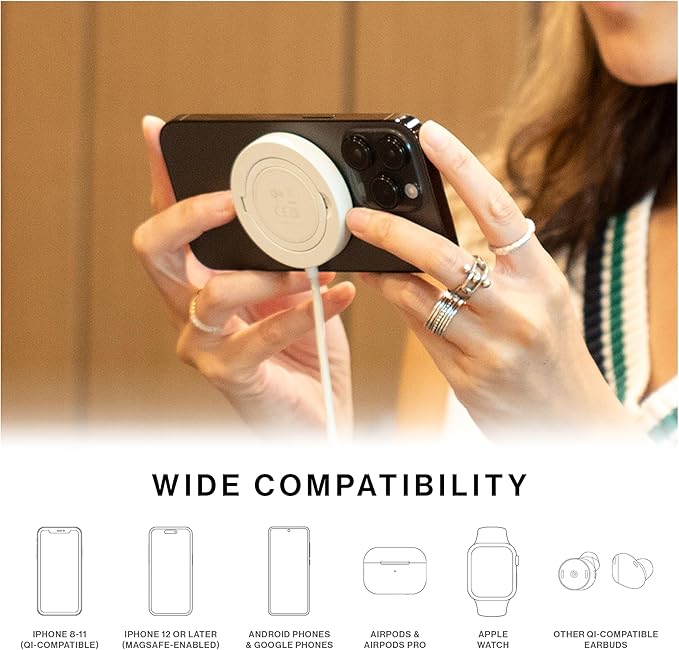 Native Union SnapStand Magnetic Wireless Charger – Qi2 Certified & MagSafe Compatible – Charging Pad & Stand for iPhone 16/15/14/13 & Other Qi-Compatible Devices – Up to 15W Fast-Charging (Sandstone)