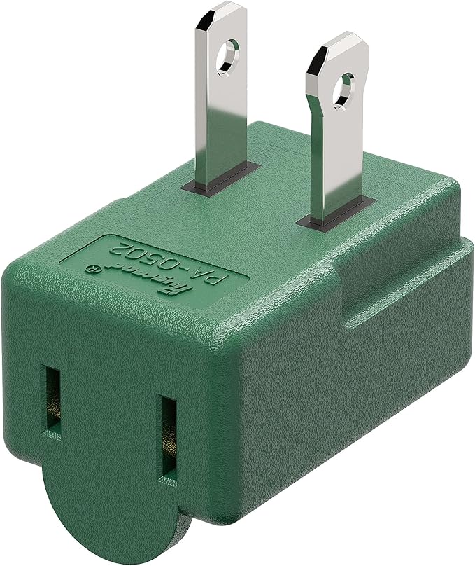 Right Angle Adapter,2-Prong 90 Degree Downward Angled AC Adapter, Polarized 2-Prong L Type Adapter, Vertical Right Angled Down Angle Power Adapter, PA-0502G Green Color
