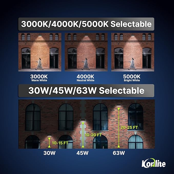 63W/45W/30W Full-Cutoff LED Wall Pack Lights, Selectable Wattage & CCT (5000K/4000K/3000K), LED Wall Light, Energy Efficient, Durable, Outdoor Commercial Wall Pack Light, 9797LM