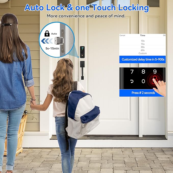 Fingerprint Smart Door Lock with Handle Set, Keyless Entry Door Lock with Keypad,5-in-1 Deadbolt,Bluetooth Deadbolt with Auto Lock,Black