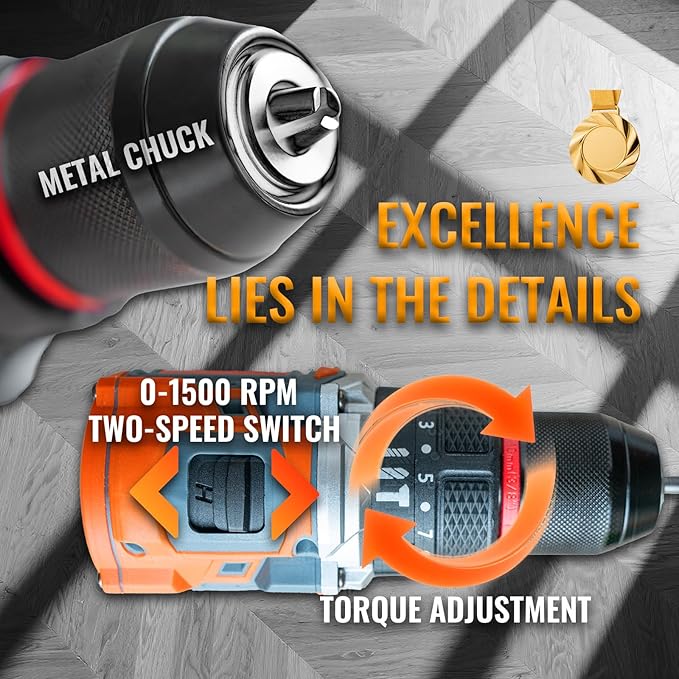 50N.m Brushless Cordless Drill, 4-Function Electric Drill with 36 pcs Accessories, Keyless Metal Chuck, 35 Torque Adjustment, 2pcs Batteries, 2 Speed, Screwdriver, Wrench, Impact Gun For Housework