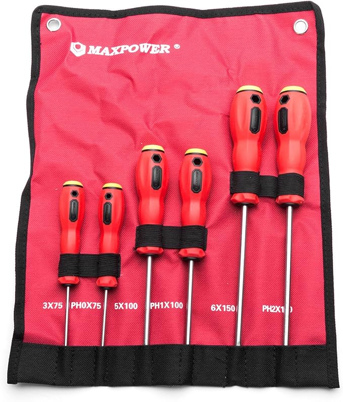 MAXPOWER 6-piece Magnetic Screwdriver Set Commercial Grade Phillips & Slotted Comfort Grip Screw Drivers with Pouch