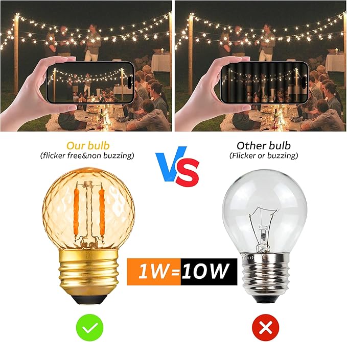 G40 LED Low Watt Light Bulbs Warm Glow E26 Amber 1W 10 Watt Light Bulb,Low Lumen Light Bulb Small Edison Short Decorative Dim Light Bulbs for Lamp,Bedroom,Warm White 2200K 100LM,Non Dimmable,2 PACK