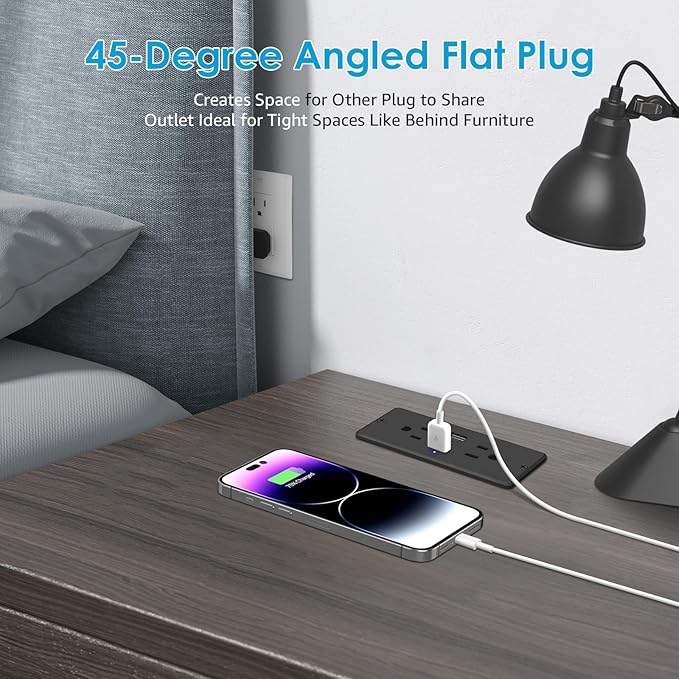 HHSOET 5 in 1 Recessed Power Strip Flat Plug, 20W Fast Charging Furniture Outlet with USB, Conference Recessed Socket with 2 AC Plugs, 2 USB Ports 1 USB-C, 6ft Power Cord. (Black)