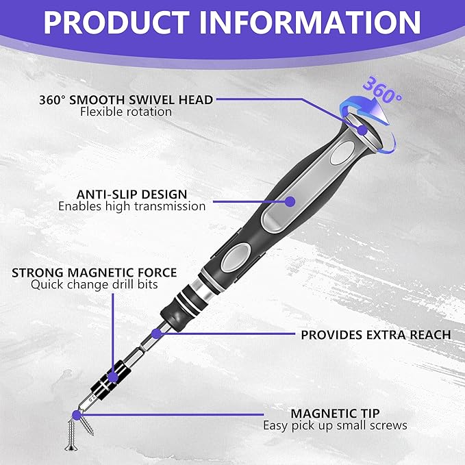 48 in 1 Magnetic Screwdriver Set, Precision Repair Tool Kit with 41 CRV Steel Bits (Phillips/Torx/Pentalobe) for iPhone, Laptop, PC, Game Console, Eyeglasses & Electronics - Portable Case Included