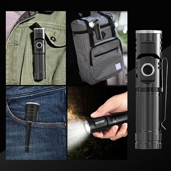 HAUTMEC Rechargeable LED Flashlights 500 High Lumens Super Bright Magnetic Flashlight Waterproof Mini Flashlight 3 Modes Handheld Small Flashlights Powerful for Camping, Outdoor, Hiking(2 Pack)