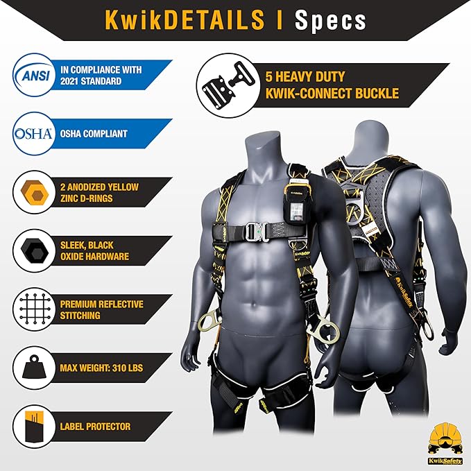 KwikSafety - Fall Protection Safety Harness - Construction & Roofing Fall Arrest Safety Harnesses - ANSI OSHA Compliant