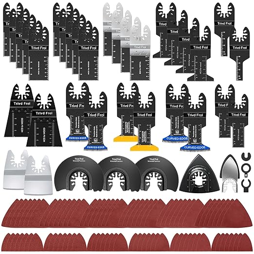 121 Pack Oscillating Saw Blades, Titanium Oscillating Tool Blades with Sandpaper, Multitool Blades for Wood Metal Plastics Cutting, Multi Tool Blades Kits Fit Bosch Dewalt Ryobi Milwaukee