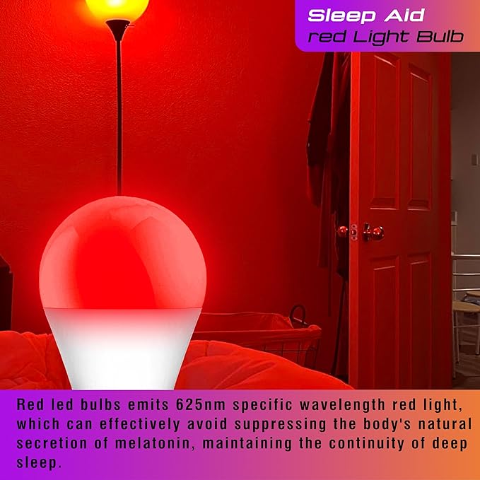 Red Light Bulbs for Sleep, 625nm Red Night Lighting 25w-40w Equivalent, Blue Light Blocking, 3W 300lm, E26 Medium Base for Bedroom Sleep, Mood, Outdoor Porch, Holiday Lighting, Non-Dimmable, 2Pack