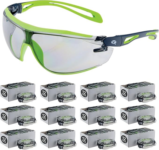 Veratti Encounter Safety Glasses, Anti-Fog Indoor/Outdoor Lens, ANSI Z87.1 Certified, Dielectric Gray/Green Frame