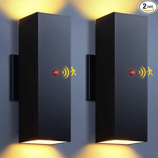 KIZON Motion Sensor Outdoor Lights 2 Pack, Dusk to Dawn Outdoor Lighting Porch Lights, Matte Black Exterior Lighting Fixtures with E26 Base, Waterproof Motion Detector Lights for Outside