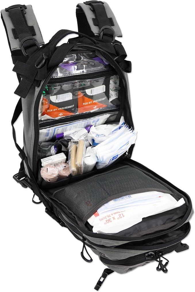 Lightning X Stocked EMS/EMT Trauma & Bleeding First Aid Responder Medical Backpack + Kit (Grey)