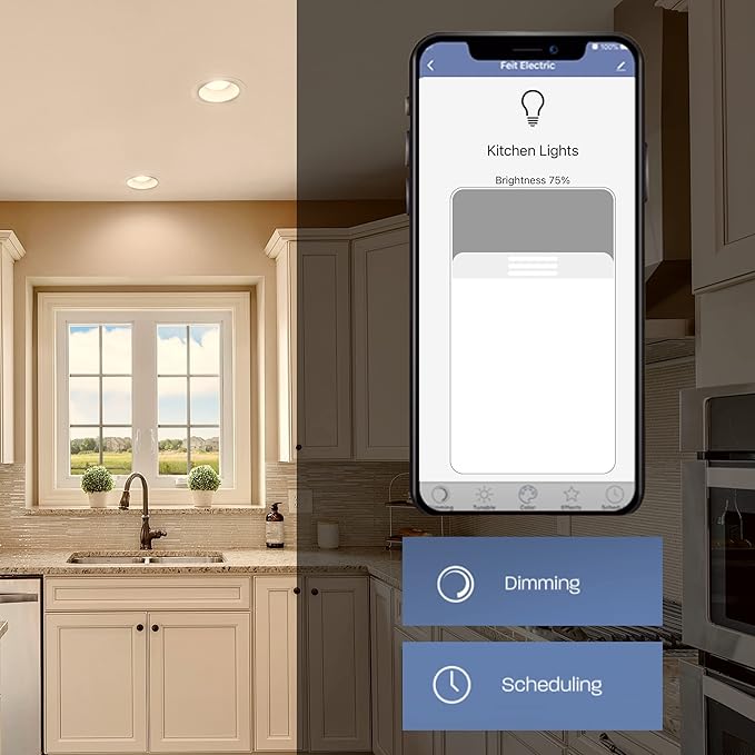 Feit Electric BR30/927CA/AG 65W Equivalent WiFi Dimmable, No Hub Required, Alexa Google Assistant BR30 Smart LED Light Bulb, 5" H x 3.72" D, 2700K Soft White