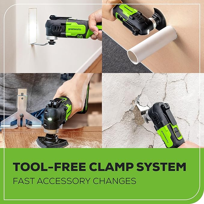 Greenworks 24V Cordless Multi-Tool, Oscillating Tool for Cutting/Nailing/Scraping/Sanding with 6 Variable Speed Control, 2.0Ah Battery, 2A Charger and 13 Accessories Included