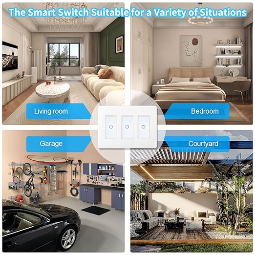 Milfra Touch Smart Switch 3 Gang, WiFi Light Switch Compatible With Alexa and Assistant, Neutral Wire Needed, No Hub Required, White, M22-1-3-DY