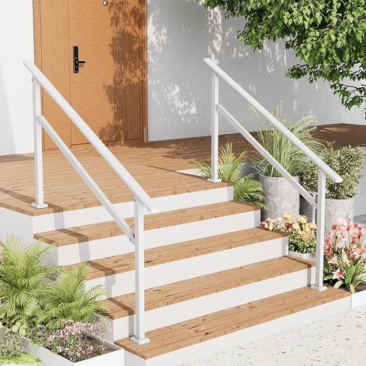 2 Pack Hand Rails for Outdoor Steps,4-5 Step Railing for Stairs,Adjustable Porch Railing,Hand Rails for Seniors,Outdoor Deck Handrails for Exterior Steps,White