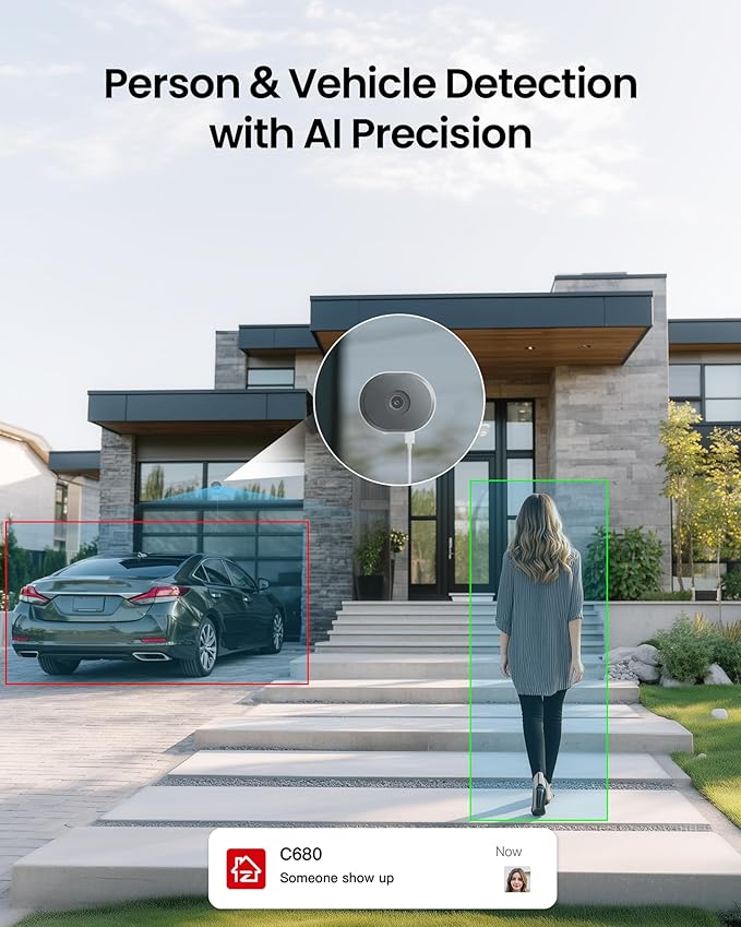 ZOSI 4 x C680 2K Window Security Camera with Full Color Night Vision, 3MP Indoor Plug-in WiFi Camera for Home Security, Human Vehicle Detection, 2.4/5GHz, Cloud/Memory Card Storage, Easy Install