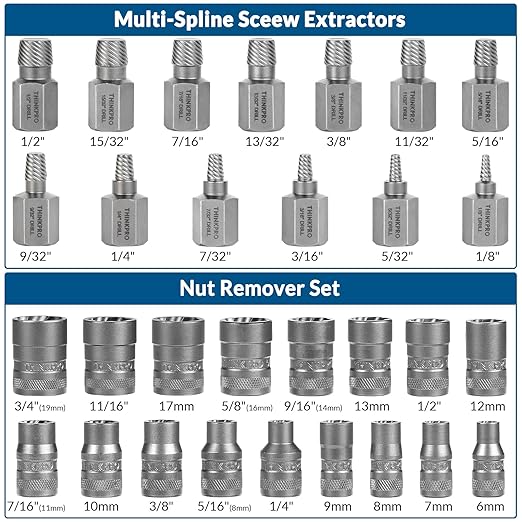 Screw & Bolt Extractor Set and Left Hand Drill Bit Kit,54 PCS Easy Out Stripped Screw Remover with Hex Adapter,Lug Nut Remover for Broken,Damaged,Rusted,Rounded-Off Studs.