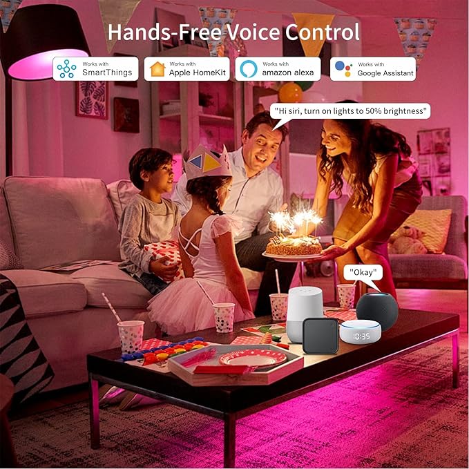 Matter Smart Color Changing Light Bulbs, E12, 2.4G WiFi 300 lumens, HomeKit Compatible, Works with Siri/Alexa/Google Assistant/Smart Life, C37, 3 Pack