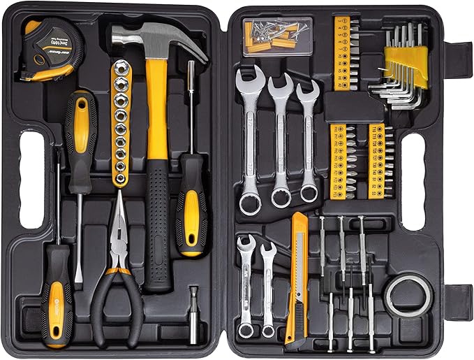 CARTMAN 148 Piece Tool Set General Hand Tool Kit with Plastic Toolbox Storage Case, Automotive Set Yellow