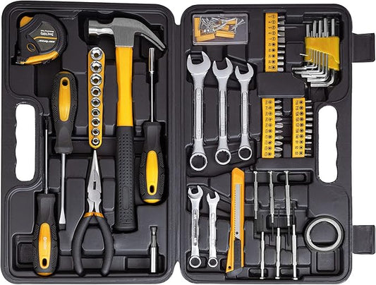 CARTMAN 148 Piece Tool Set General Hand Tool Kit with Plastic Toolbox Storage Case, Automotive Set Yellow