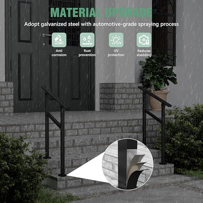 2 Pack Hand Rails for Outdoor Steps,1-2 Step Railing for Stairs,Adjustable Porch Railing,Hand Rails for Seniors,Outdoor Deck Handrails for Exterior Steps,Black