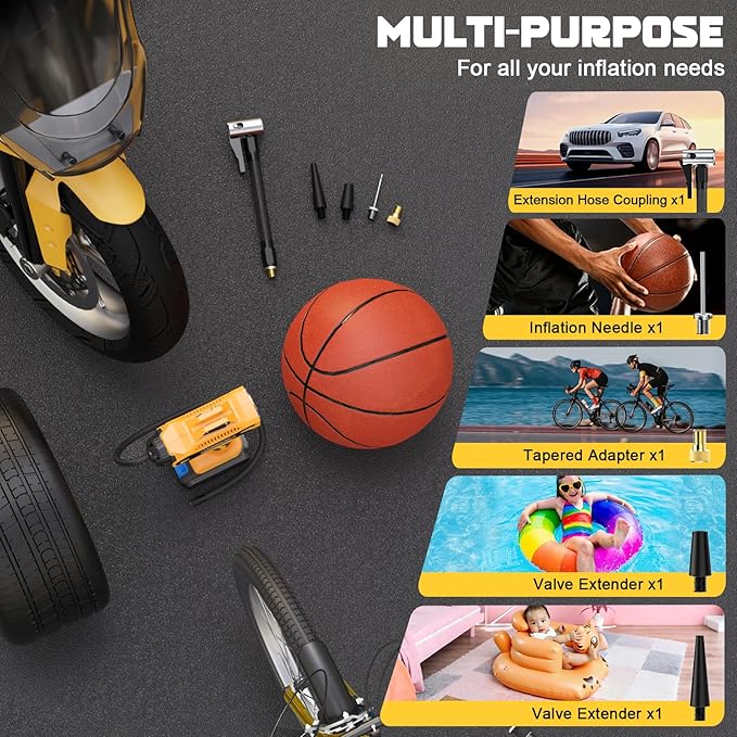 Tire Inflator Air Compressor for Dewalt 20V Max Battery, LIVOWALNY 160 PSI Cordless Portable Electric Air Pump with 4AH Baterry, 2025 Bigger LCD Digital Pressure Gauge for Car, Bike, Sport Ball