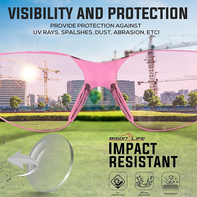 BISON LIFE Keystone Color Lens Safety Glasses | Anti Scratch | Impact Resistance | ANSI Z87.1 Standard | UV 400 Protection