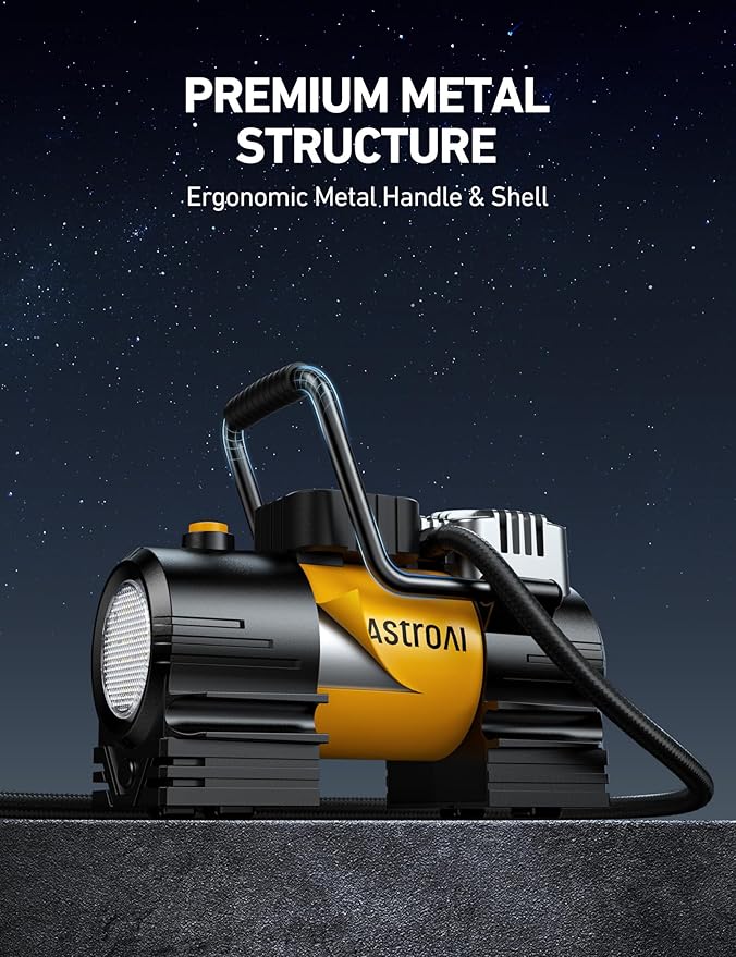 AstroAI Tire Inflator Portable Air Compressor (Up to 150 PSI) Tire Pump for Car 12V DC Digital Air Pump with 12 LEDs Super Bright Light for Bicycle, Motorcycle, Automotive Car Accessories