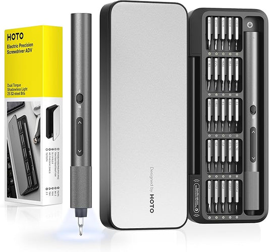 HOTO 25-in-1 ADV Mini Electric Screwdriver, Precision Screwdriver Set with LED & Dual Torque, Professional Repair Tools for Technicians, Engineers & DIY Electronics