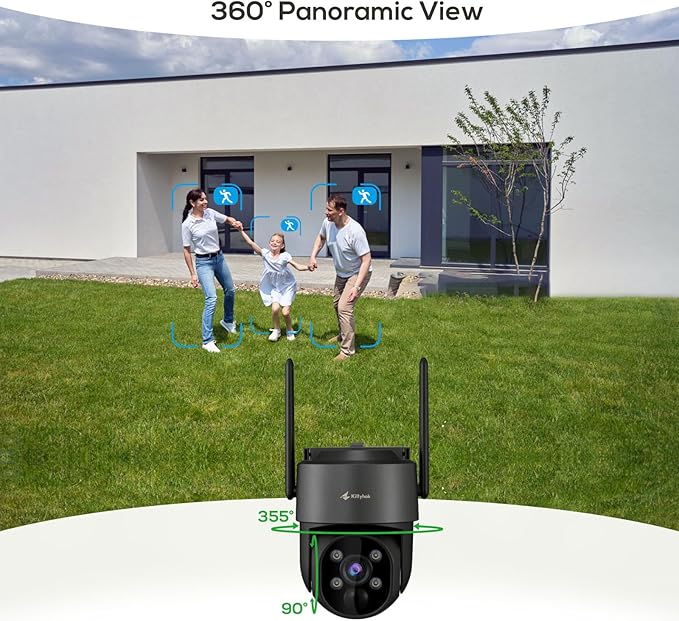 Kittyhok Black Solar Security Cameras Wireless Outdoor System, 5G/2.4G WiFi, 6pcs 2K Ultra Pan/Tilt Home Solar Security Camera with Human Detection, Spotlight, 10CH WiFi-6 NVR, 60 Days Local Storage