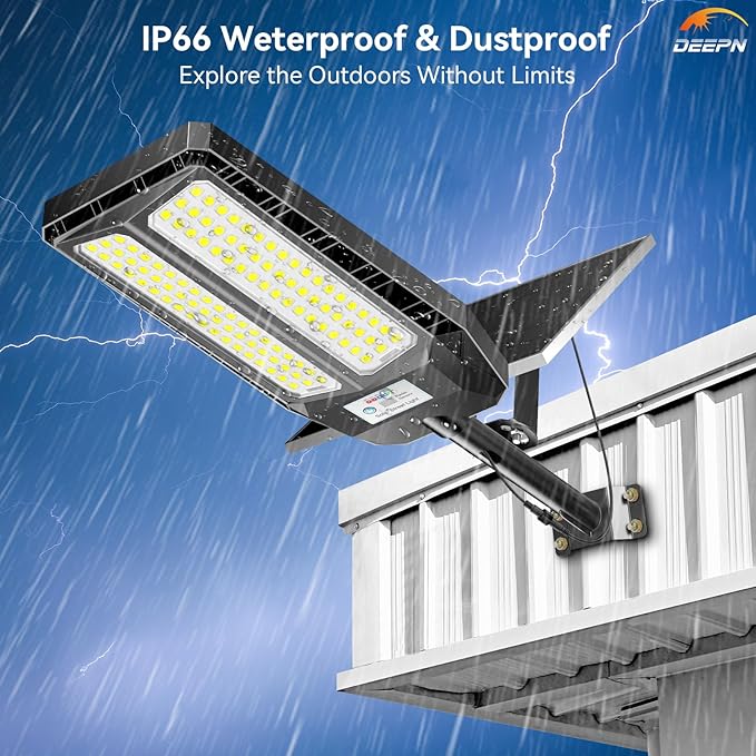 Deepn Solar Lights Outdoor 7000W, Solar Street Light IP67 Waterproof Dusk to Dawn 300000 Lumens LED Security Flood Lights with Motion Sensor and Remote Control for Pathway, Patio & Yard