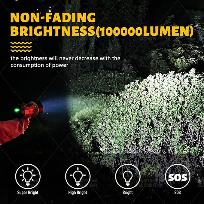 YIERBLUE Rechargeable Spotlight Flashlight, 1000,000 High Lumen LED Spotlight with Ultra-Long Running, IP67Waterproof Spot Lights with Red Lens(Large)