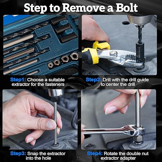 Broken Bolt Extractor, 25 PCS Drill Bit Extractor Set,Easy Out Drill Bit Guides,Drill Extractor Kit for Removing Stripped,Damaged,Rusted, Rounded-Off Bolts, Automotive Nuts & Screws