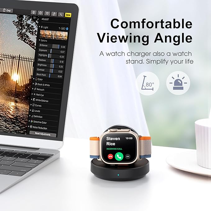 Portable Magnetic Charging Dock for Apple Watch, Wireless Fast Watch Charger Stand with Charging Cable, Support Nightstand Mode, Compatible with Apple Watch 10 9 8 7 SE 6 5 4 3 2/Ultra 2-Black
