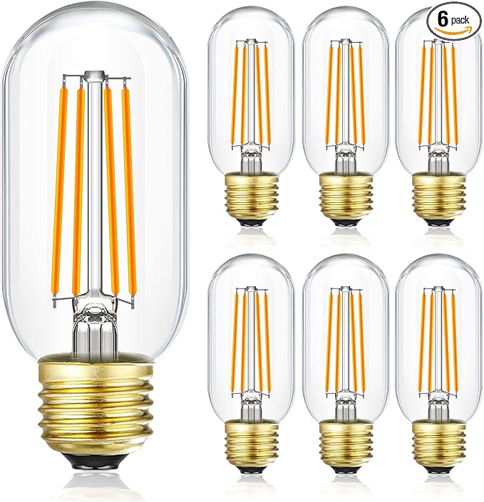 Leools Dimmable E26 led Bulb 8W Equal 75 watt Vintage LED Edison Bulb Clear Glass AC120V 2700K 800LM T14 LED Bulb for Ceiling Fan Light Bulbs, Pendant,Sputnik,Vanity,Chandeliers,6Pack.