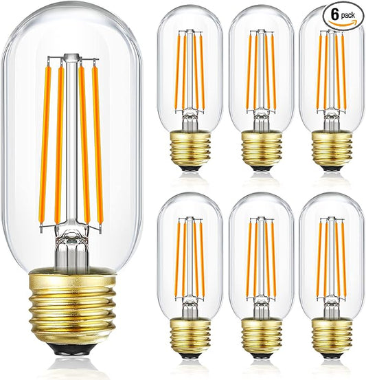 Leools Dimmable E26 led Bulb 8W Equal 75 watt Vintage LED Edison Bulb Clear Glass AC120V 2700K 800LM T14 LED Bulb for Ceiling Fan Light Bulbs, Pendant,Sputnik,Vanity,Chandeliers,6Pack.
