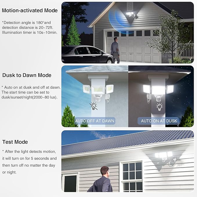 Onforu 100W LED Motion Sensor Outdoor Lights Plug in, Dusk to Dawn Flood Security Lighting Outside, Motion-Activated Detector Exterior Photocell Light Fixture, 9000LM 6500K IP65 Waterproof (White)