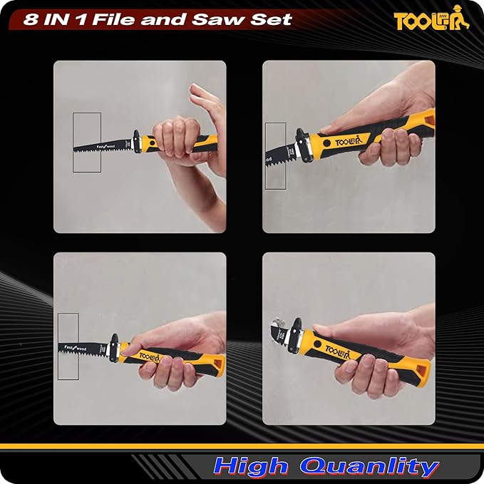 File Set, File & Saw Set. metal file,metal files tools for steel,Professional Steel File Triangle/Flat/Half-Round/Round Files for MetalWoodPlastic,Woodworking, Blade Quick Change Mechanism