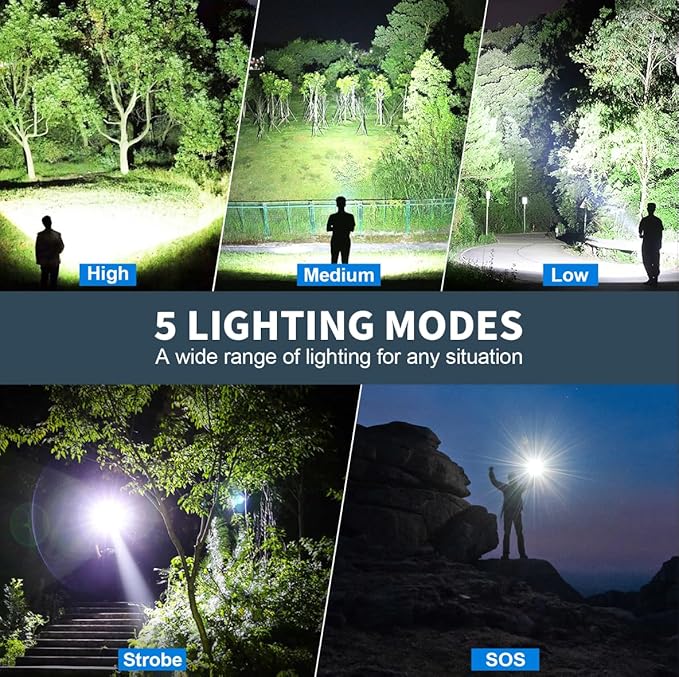 Rechargeable Led Flashlights high lumens, 2 Packs 3000 Lumen Super Bright Flashlight with 5 Modes, Powerful Waterproof Flash Light for Home,Emergencies,Camping