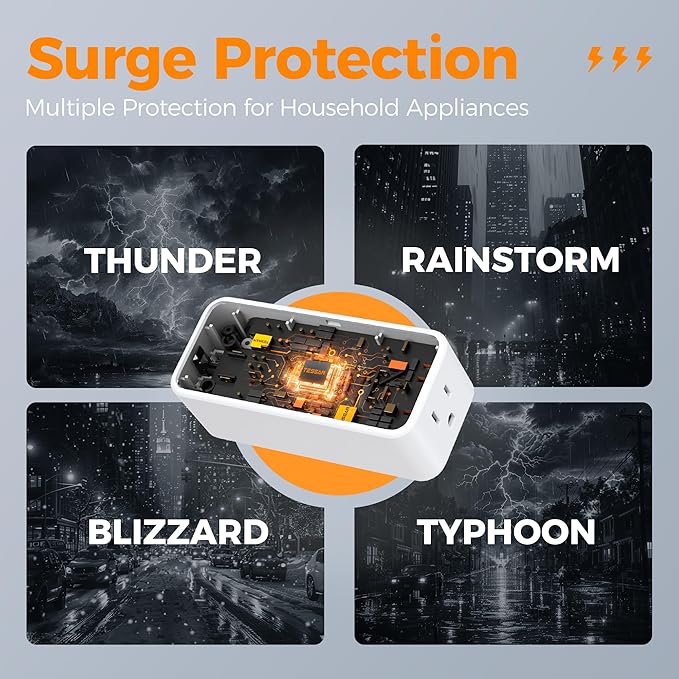 Surge Protector Outlet Extender, TESSAN Multi Plug Wall Outlet with 4 Widely Spaced Adapter, 900J Wall Charger, Multiple Plug Splitter for Home Office Kitchen Dorm Room Essentials